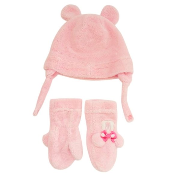 Disney and Miniwear Baby Girl Pink Trapper Hat And Mitten Set of 2 Cozy Warm - Picture 3 of 10